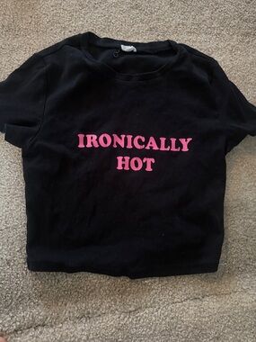 Garage Black Crop Top with Pink "Ironically Hot" Graphic